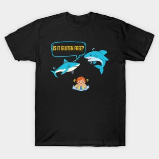 Is This Gluten Free Vintage Shark Funny Gluten Intolerance Celiac Disease Tummy Problems Celiac Awareness T-Shirt